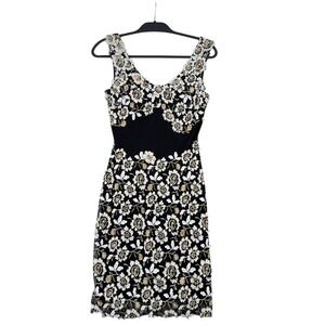 Alberto Makali New‎ York Black Floral Sequin Embroidered Sheath Dress Size S